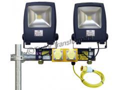 110V 2 X 30W LED HEADS ON HEAVY DUTY SCAFFOLD BRACKET WITH POWER TAKE OFF